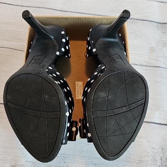 FIONI Black & White Open Toe Polka Dot Heels Size 8.5 - Picture 5 of 11
